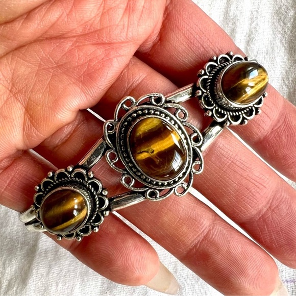 Jewelry - 925 Silver Tiger’s Eye🐯👁️Adjustable Cuff Bracelet
